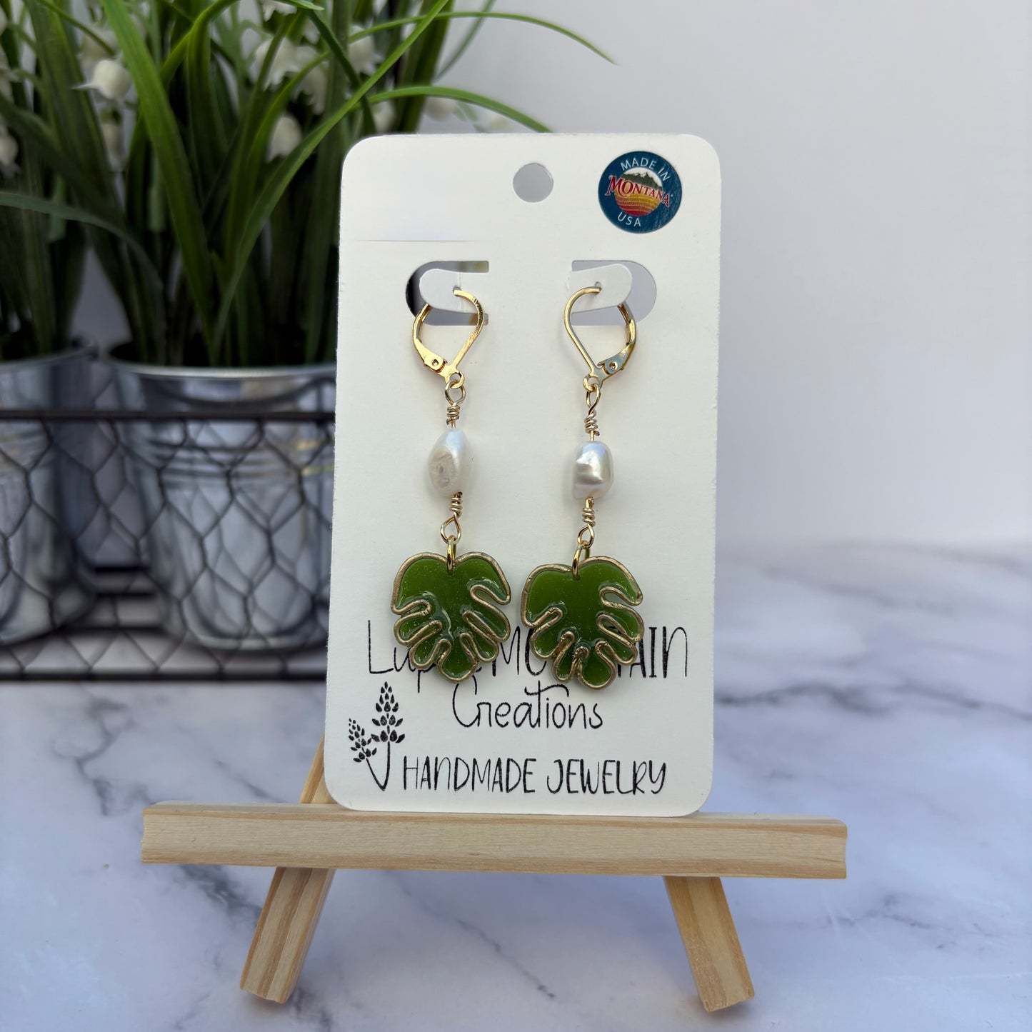 Stained Glass Monstera Leaf Earrings