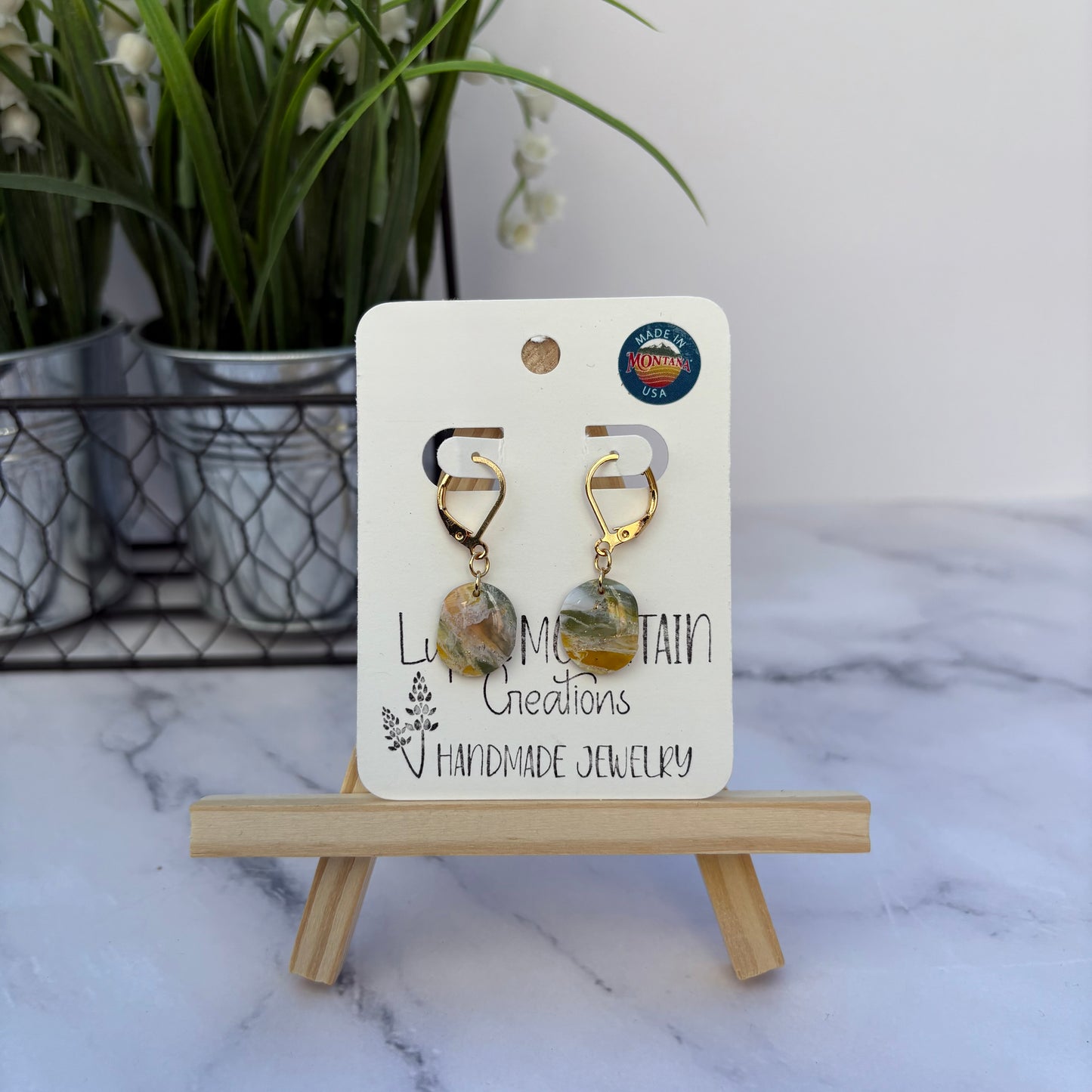 Earth Toned Geode Earrings - Small Oval