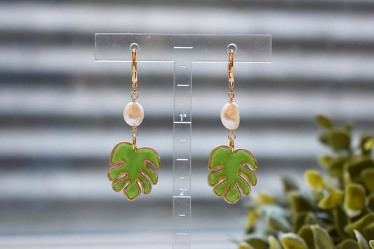 Stained Glass Monstera Leaf Earrings