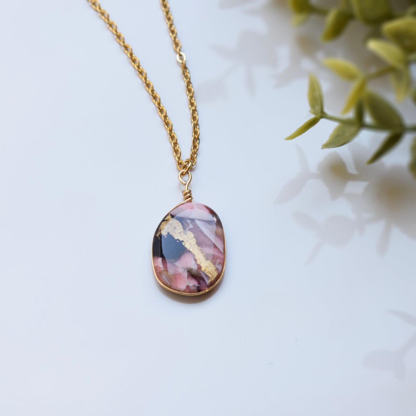 Pink/Black Marble - Necklace