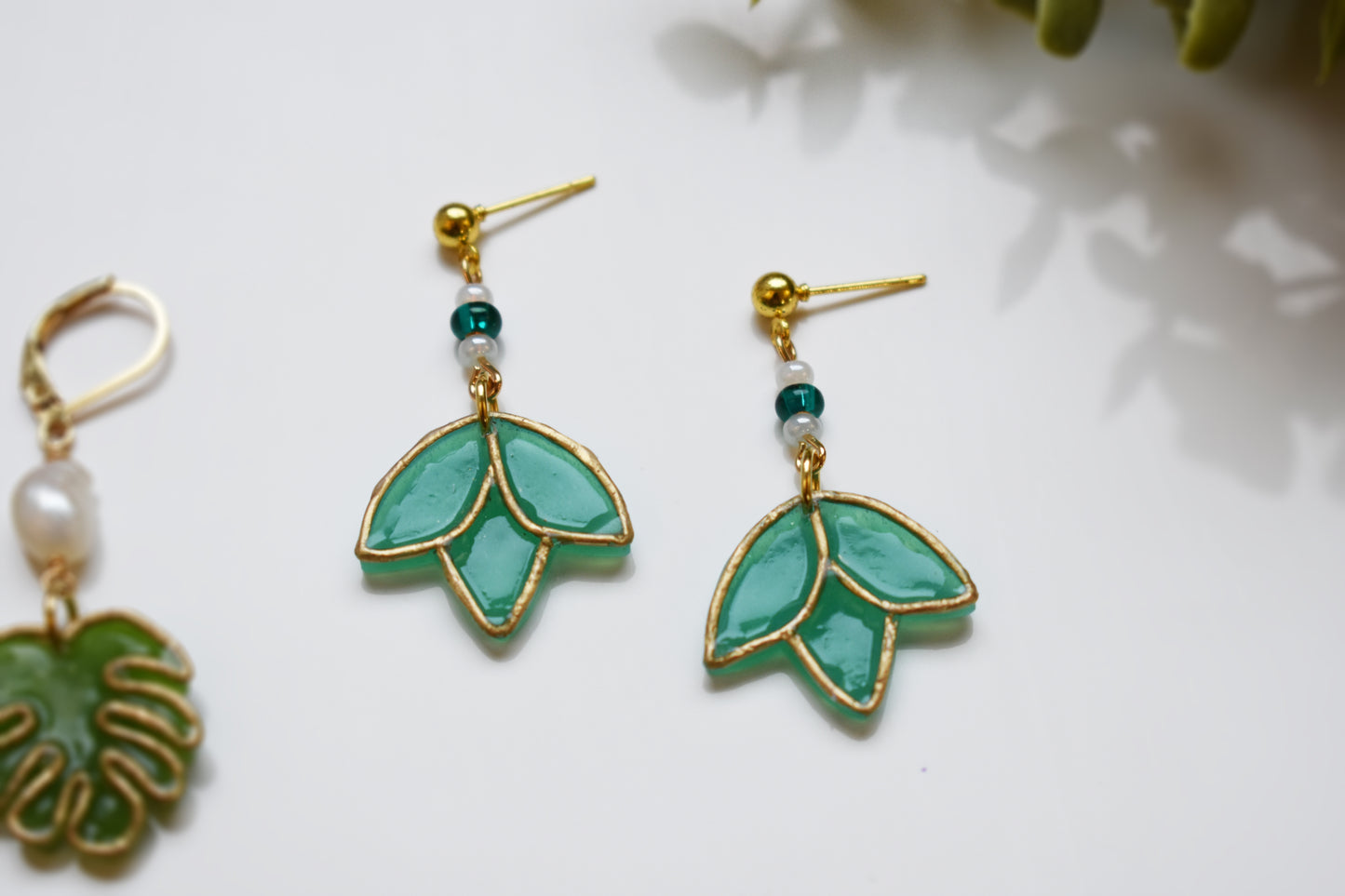 Stained Glass Green Flower Earrings