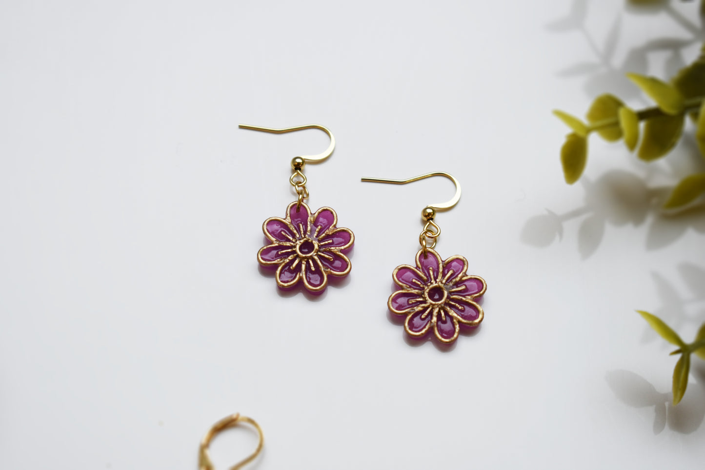 Stained Glass Pink Flower Earrings