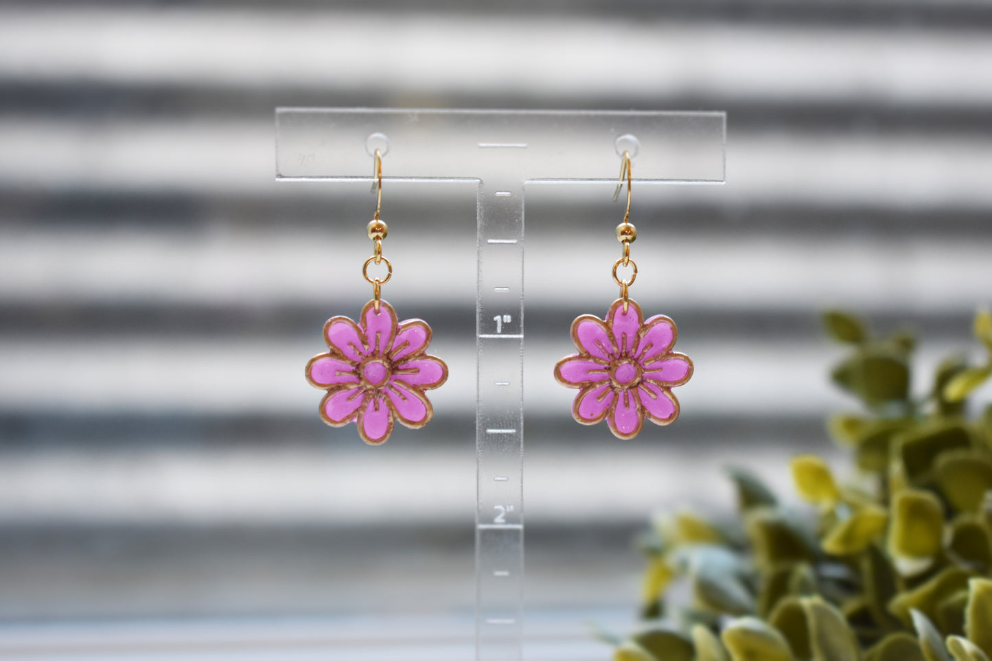 Stained Glass Pink Flower Earrings