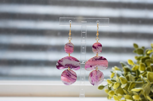 Purple Geode Earrings - Three Tier