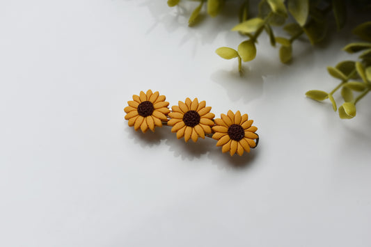 Sunflower Hair Barrettes - 2 inch