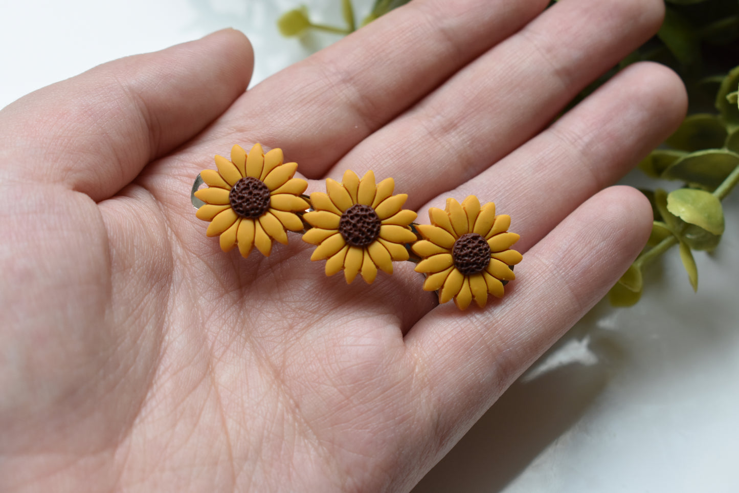 Sunflower Hair Barrettes - 2 inch